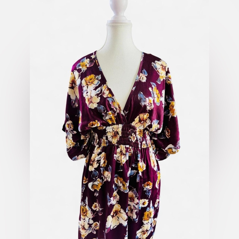 She + Sky Burgundy Floral Maxi Dress Size Small - Picture 3 of 9